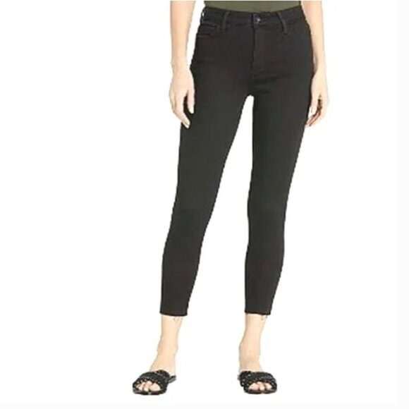 Sam Edelman Denim - Sam Edelman The Stilleto High Rise Frayed Hem Skinny Crop Black Jeans Wo…